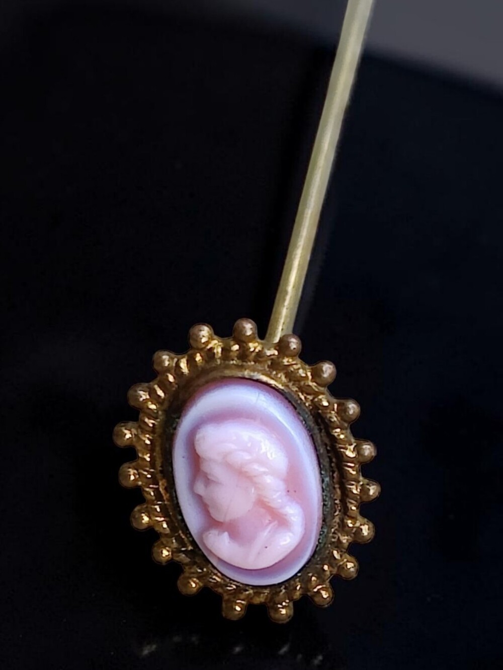 Antique Pink Molded Glass Cameo Hat Pin